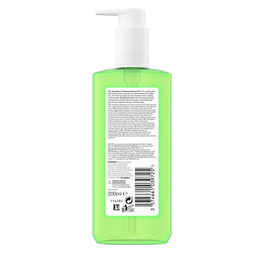Neutrogena - Facial Wash Oil Balancing With Lime & Aloe Vera Pump 200ml